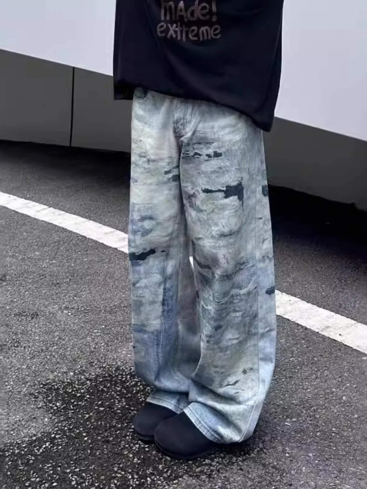 

American Sle Men's Faded Tie Dye Wide Leg Straight Casual Long Jeans Digital Print Resistant to Ironing Comfortable Wear