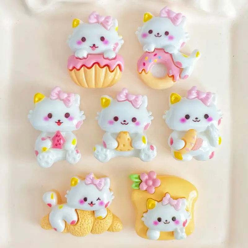 10Pcs New Cute Cartoon Cake Cat Series Flat Back Resin Cabochons Scrapbooking DIY Jewelry Craft Decoration Accessories