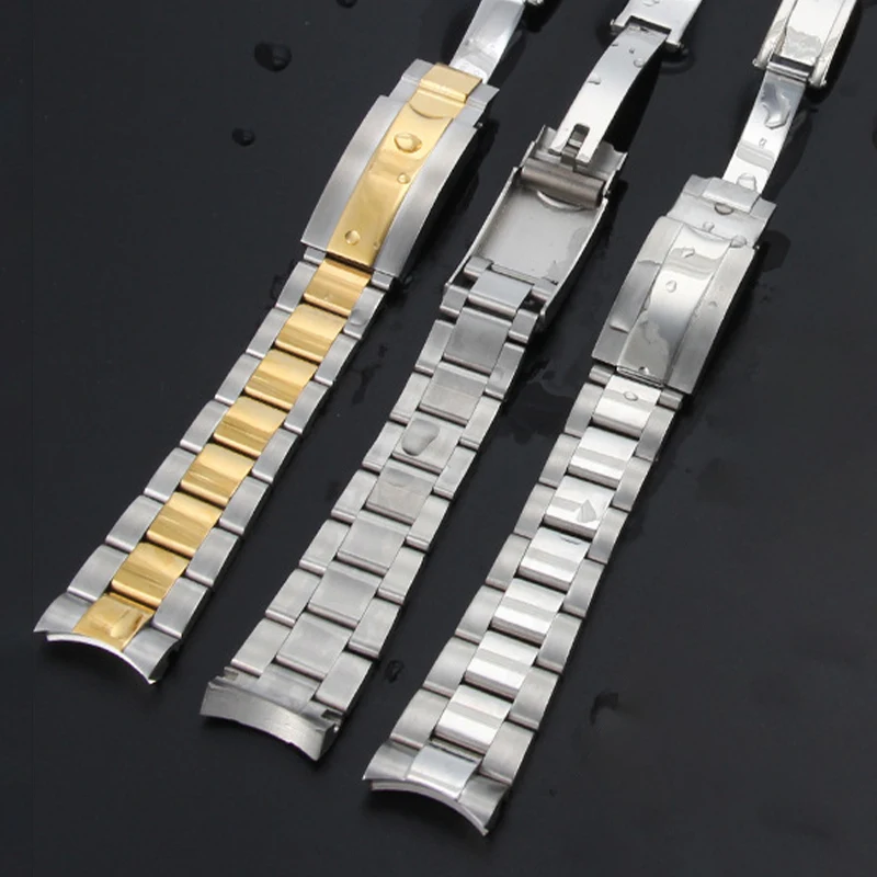 20mm 21mm Watch Band Deployment Buckle Solid Curved End Links Strap Fits Submariner Water Ghost Stainless Steel Watch Bracelet