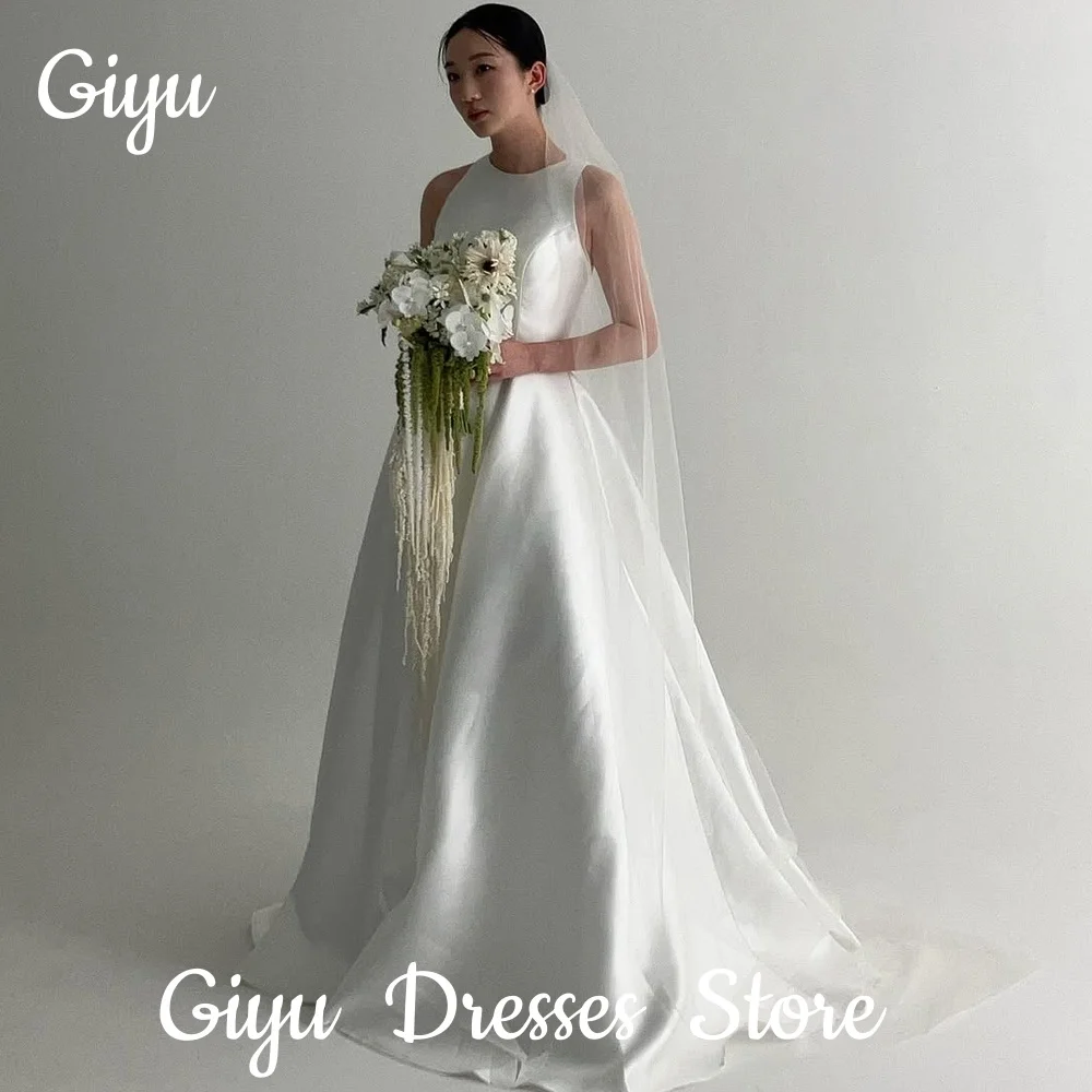 

Giyu Simple O-Neck A-line Wedding Dresses Sleeveless Satin Korea Photoshoot Bridal Gowns Floor-Length Customized 웨딩드레스 2025