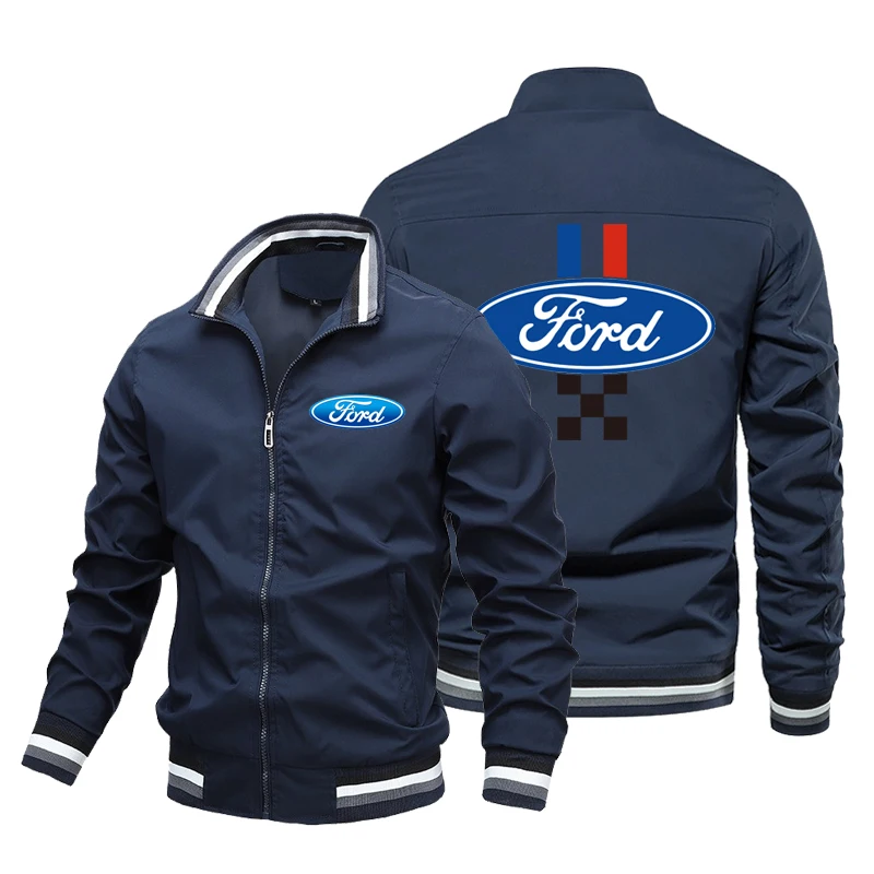 2025 new fashionable and versatile casual men's top jacket rinted custom locomotive Ford logo motorcycle