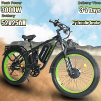 E-Bicycle Peak Power 3000W Dual Motor Hydraulic Brake 52V25Ah Battery E-Bike 26*4.0 Inch Fat Tire Max Speed 62km/h Electric Bike