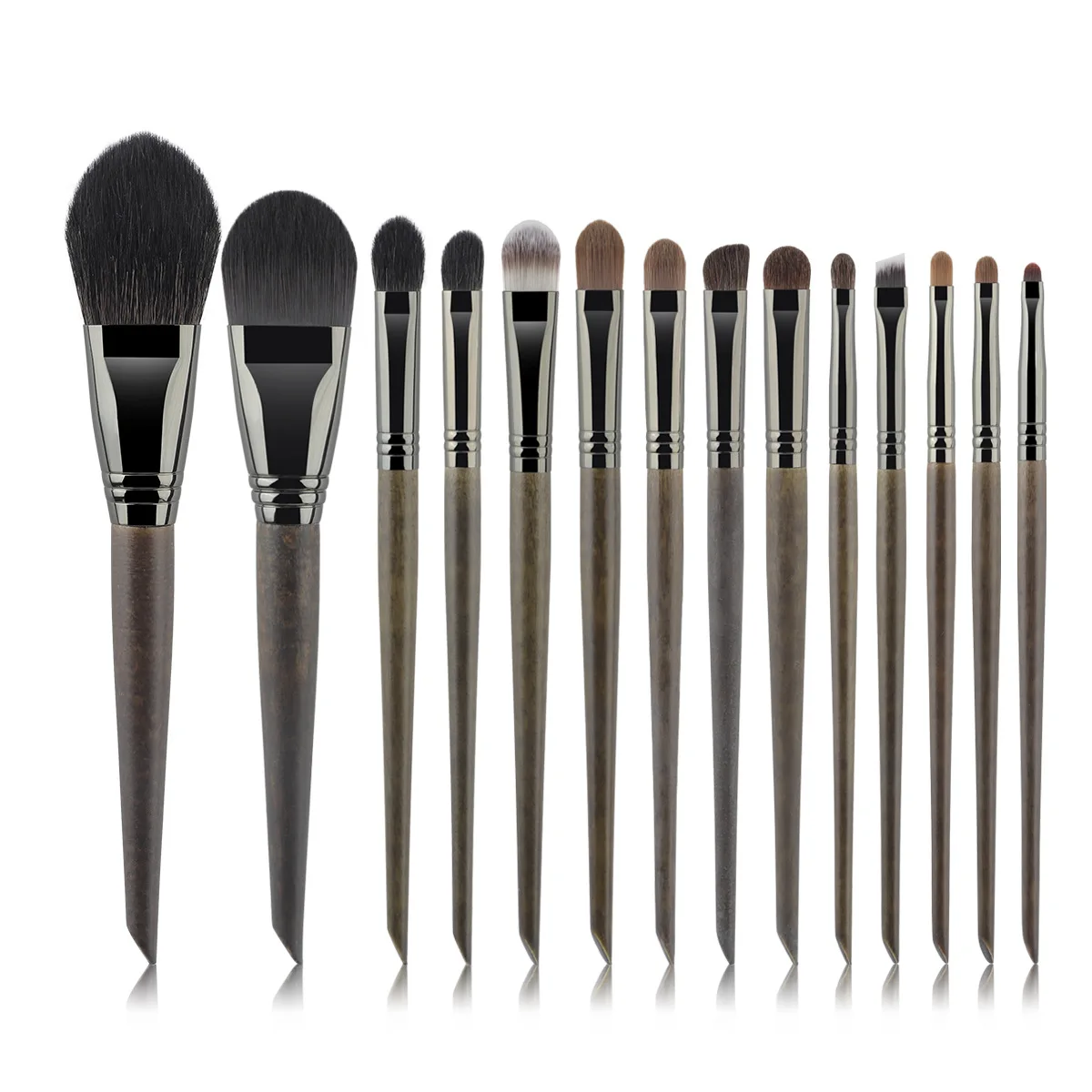 مجموعة فرش مكياج من الخشب الطبيعي مكونة من 14 قطعة، فرش احترافية مضادة للحساسية صديقة للبيئة لظلال العيون والمزج والمسحوق