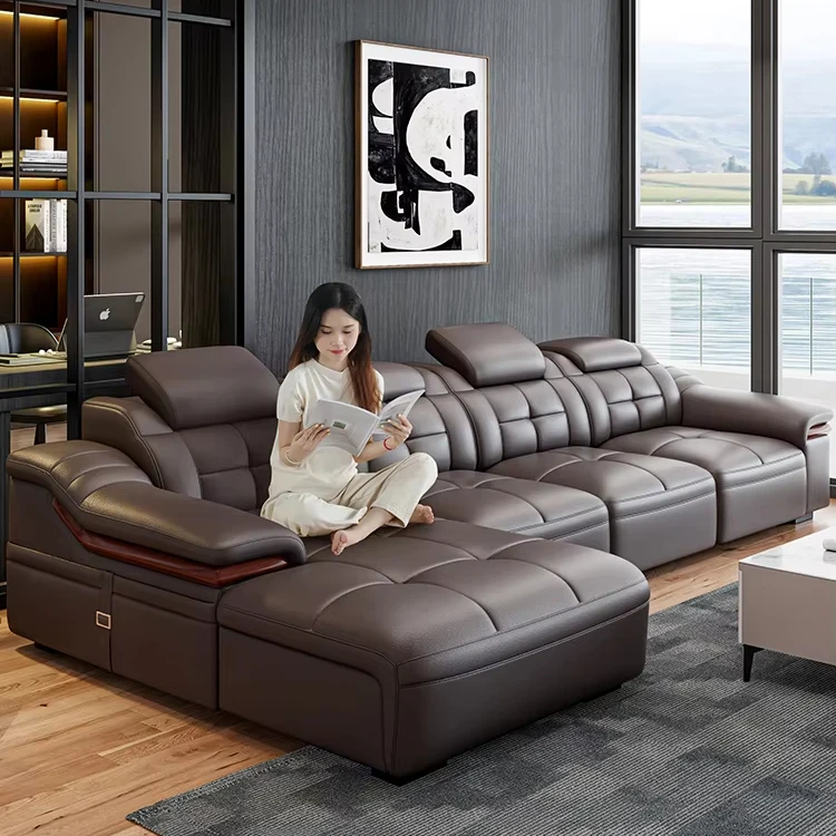

Modern Luxury Leather Combo Sofa Set For Living Room With Stainless Steel Legs