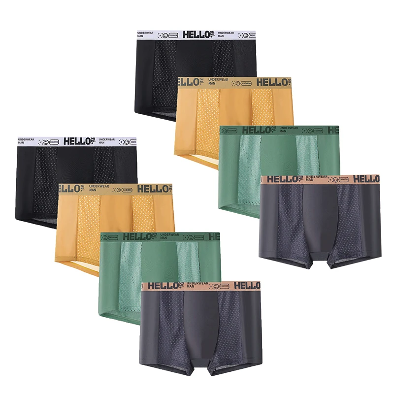 8pcs/set Men\'s Underwear Ice Silk Mesh Breathable Men\'s Boxer Shorts Solid Color Comfortable Men Panties Large Size XS-XL