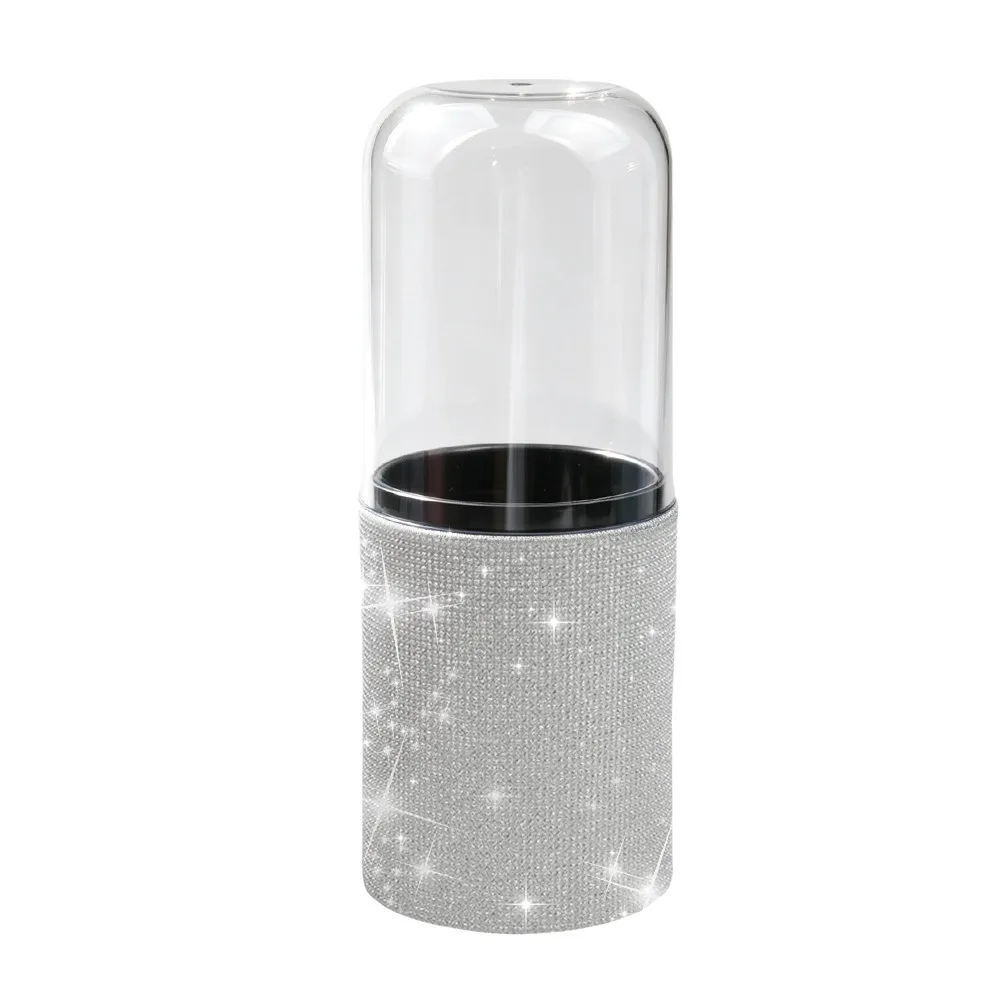Rhinestone Makeup Brush Storage Bucket PU Leather Portable Glitter Makeup Brush Holder Large Capacity Cylinder