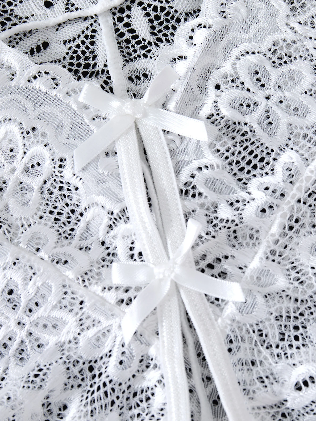 طقم فستان فلافان دانتيل مطرز باللون الأبيض - ملابس داخلية مثيرة للنساء - طقم حمالة صدر مثير بتصميم حزام على الظهر 21077 #3