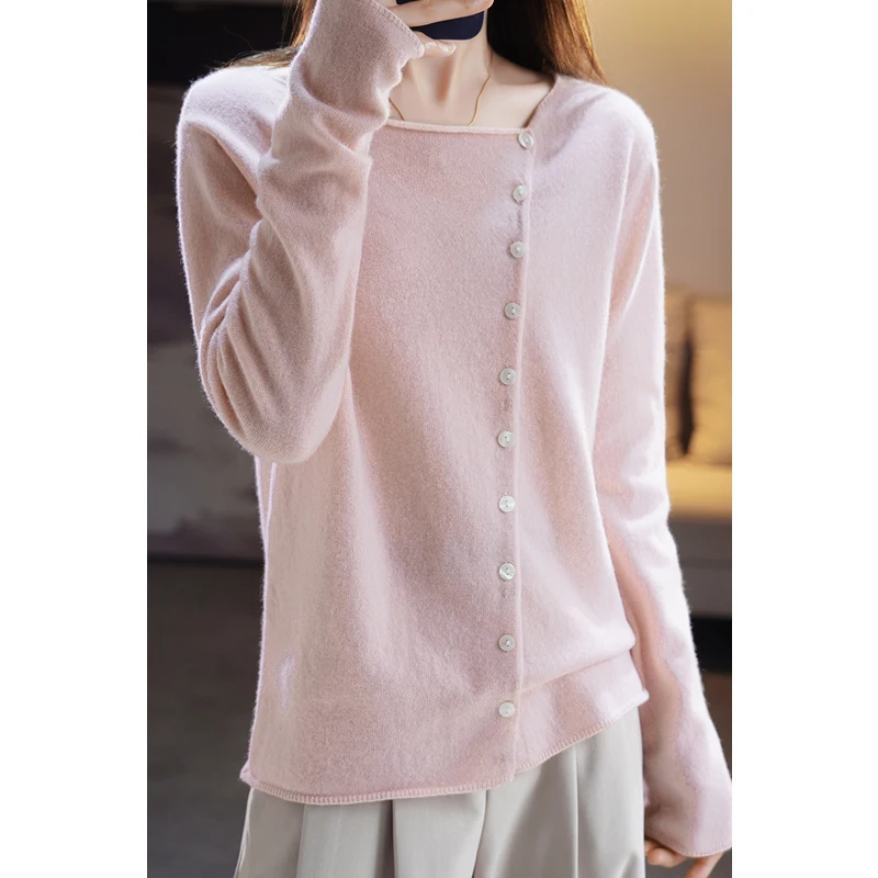 

Design Sense Round Neck Knitted Cardigan Autumn/Winter Style Slim and Versatile Loose Long Sleeve Cashmere