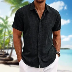 Men's short-sleeved shirt lightweight skin-friendly beach shirt loose casual solid color fashion men's wear