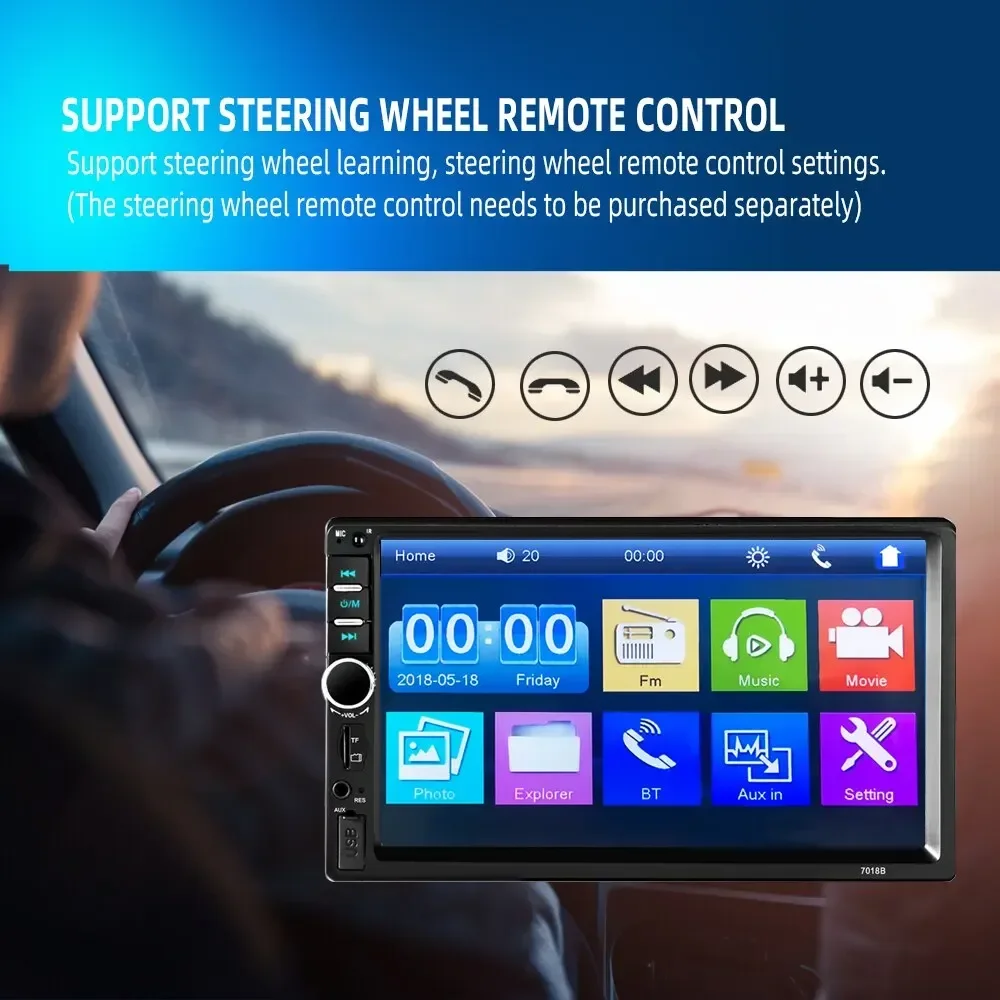 2 Din Stereo 7inch Car Radio 2DIN Touch Screen Automotive Multimedia Bluetooth USB TF FM Radio Autoradio MP5 Player