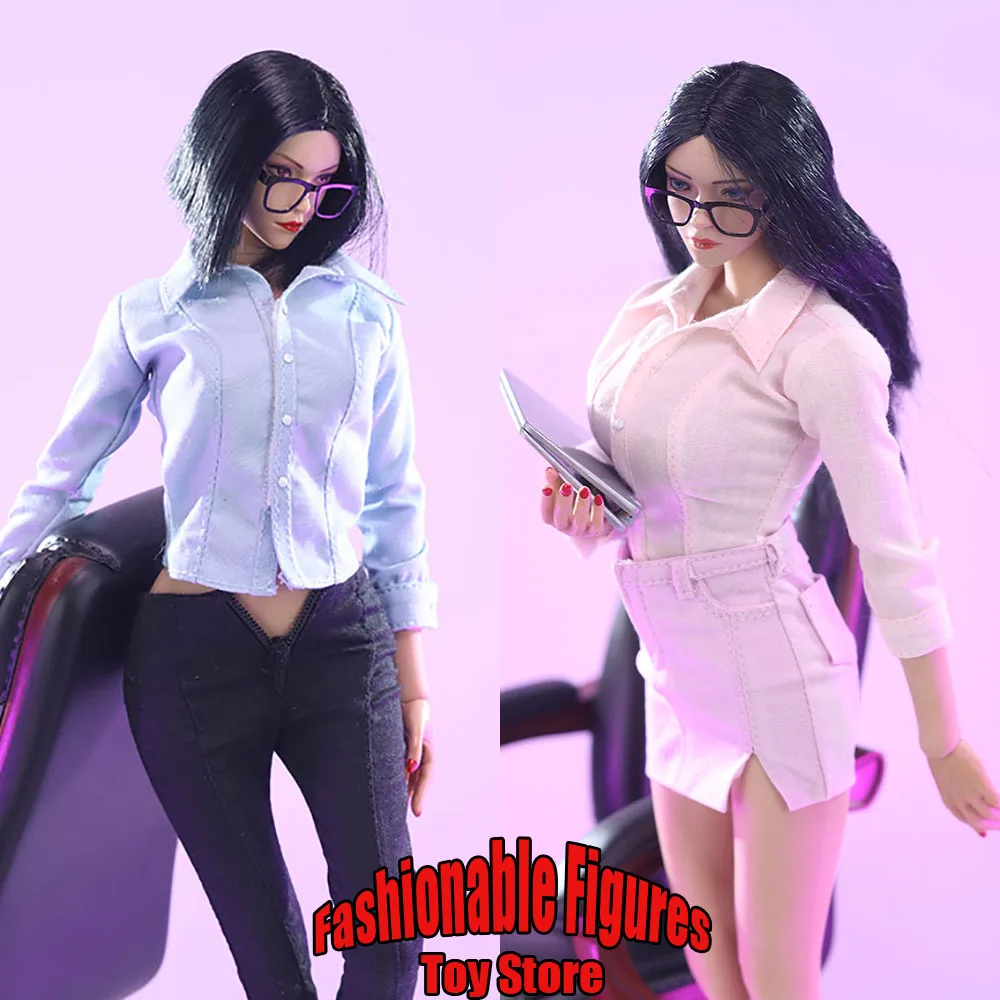 

JO22X-23 1/6 Female Soldier OL Set Mini Long Sleeve Shirt Denim Short Skirt Tight Pencil Pants Fit 12-inch Action Figure Doll