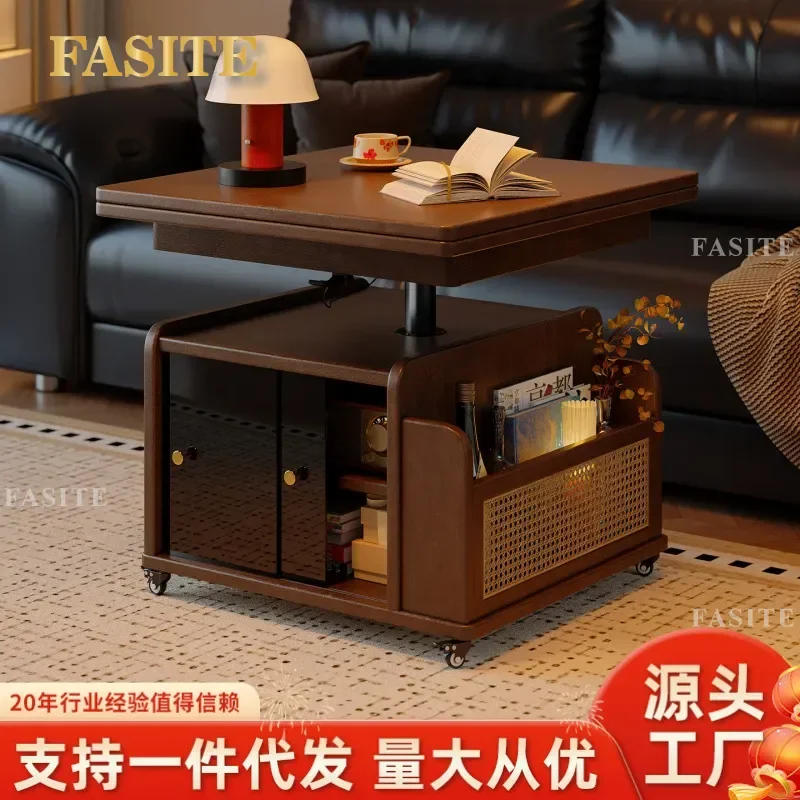 For Solid Wood Foldable Coffee Table Liftable Small Sofa Side Cabinet Living Room Home 2026 New Mobile Side Table