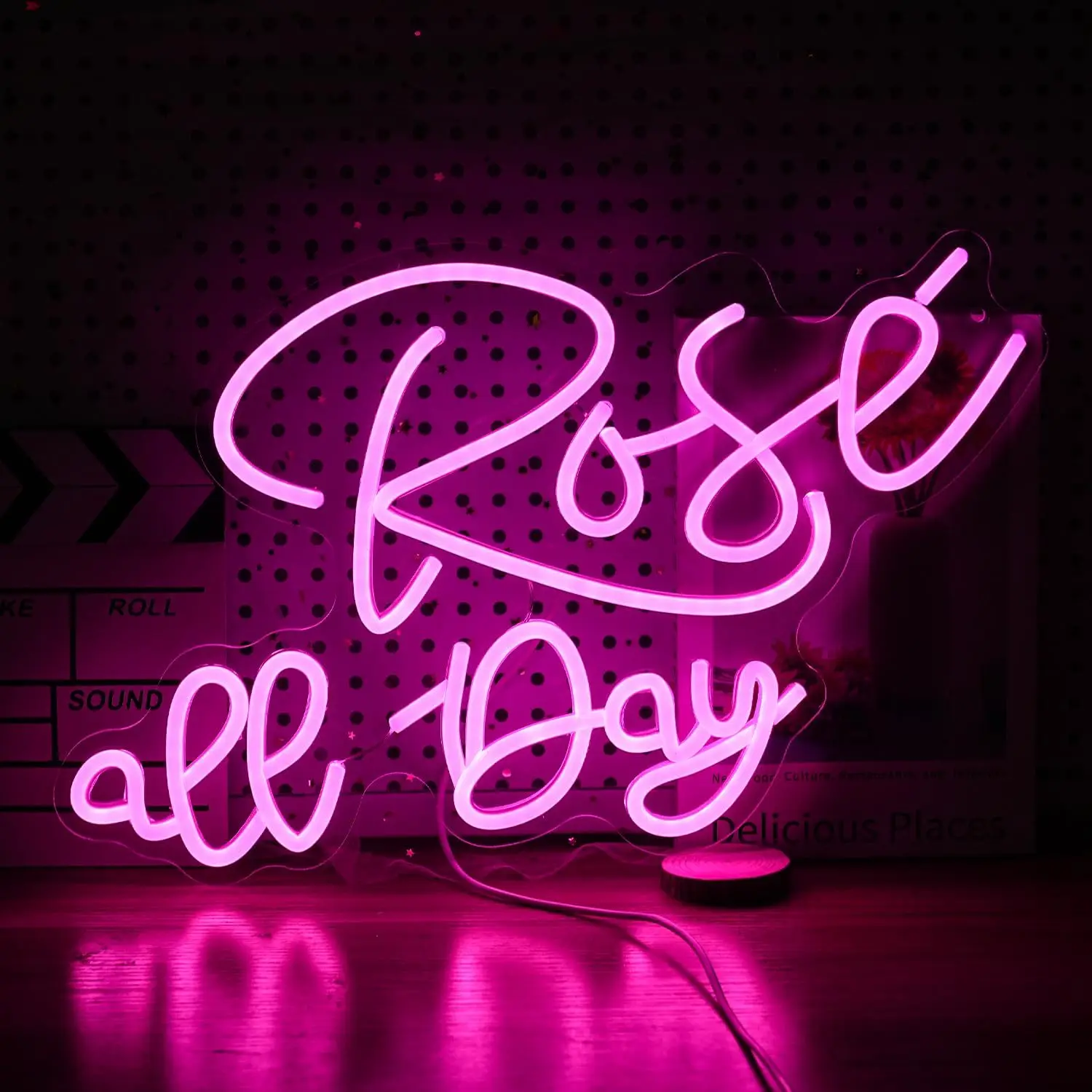 

Romantic Neon Sign Rose All Day Neon Lights for Bedroom Cafe Office Bathroom Flower Shop Decor Aesthetics Draw Birthday Gifts