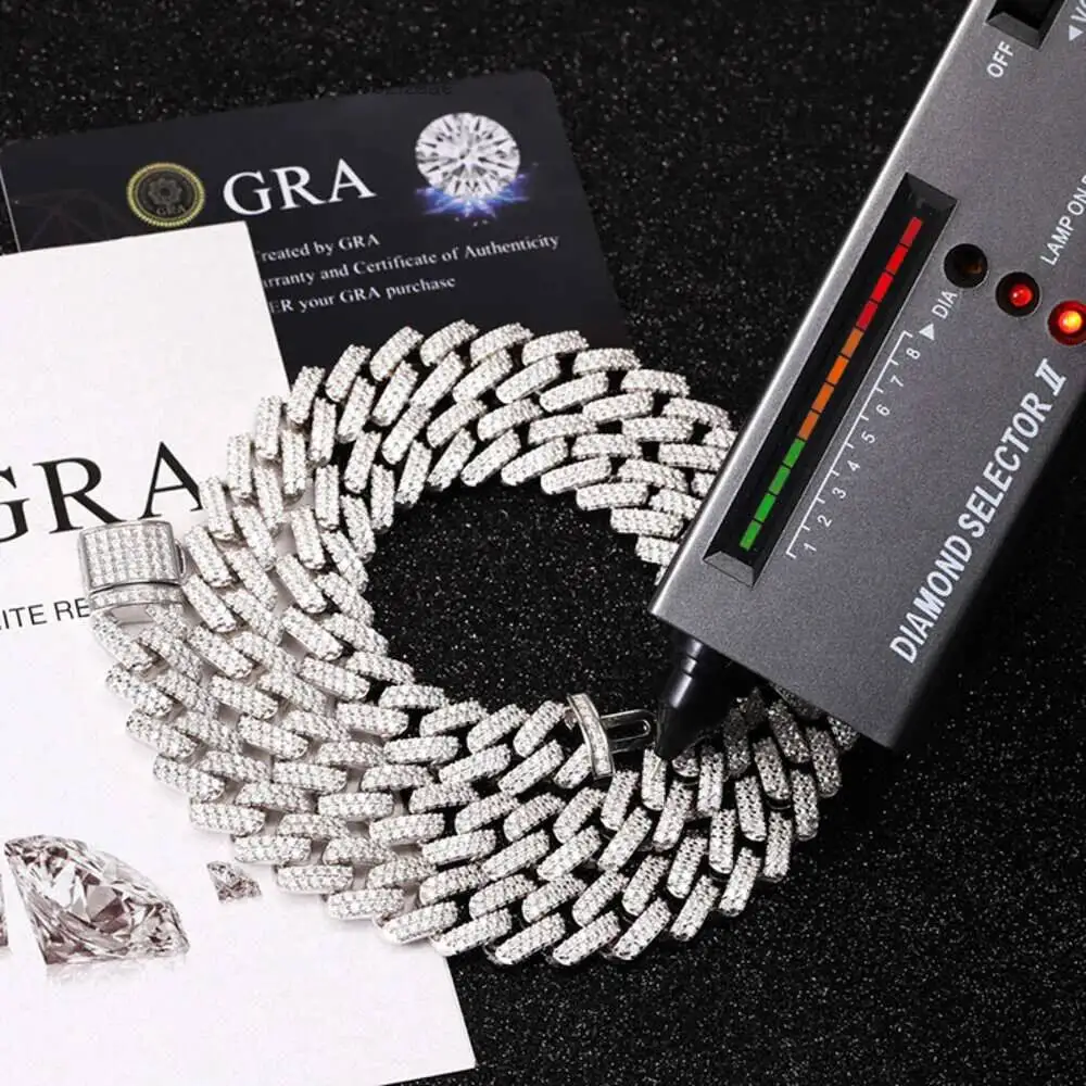 Luxury Ready to Ship 2rows 13mm S925 Sterling Silver Men Hiphop Diamond Necklace Vvs Moissanite Cuban Link Chain.