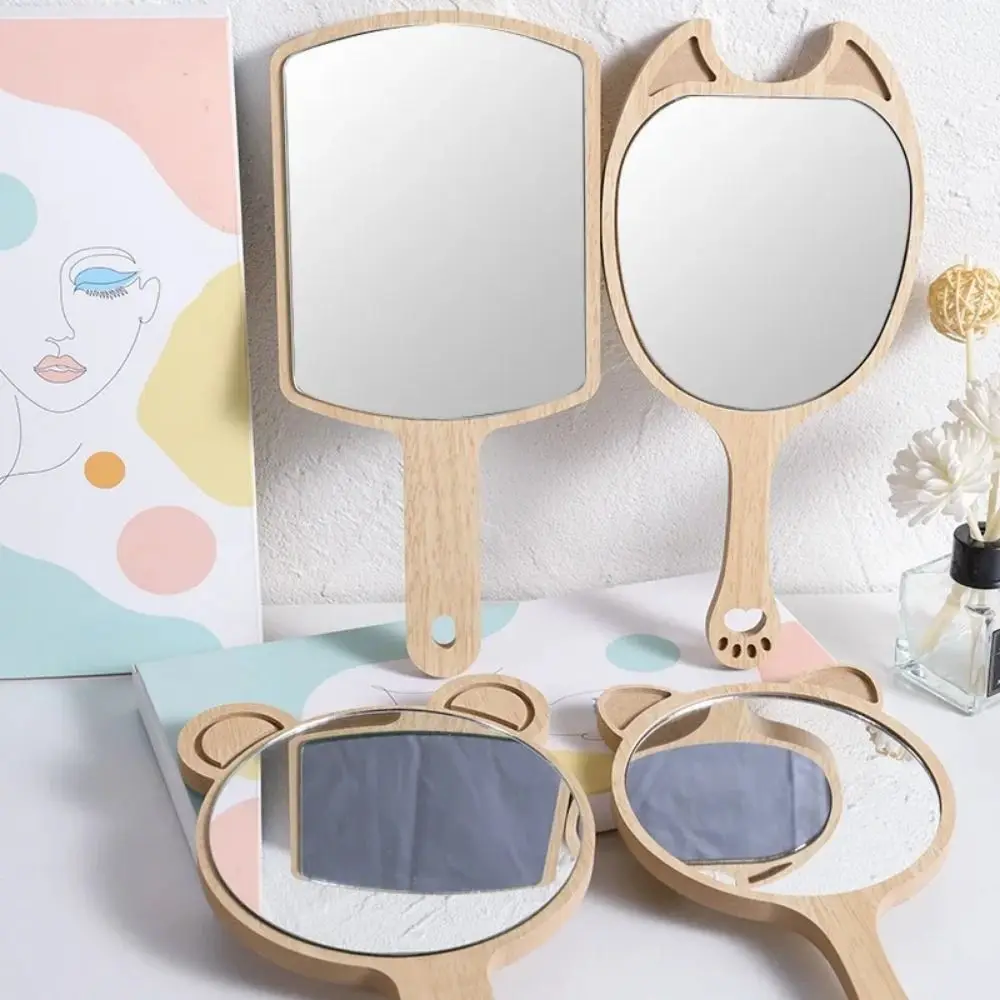 Creative Makeup Mirror with Handle Single-Sided Portable Handheld Mirror with Hanging Hole Handmade Cosmetic Mirror