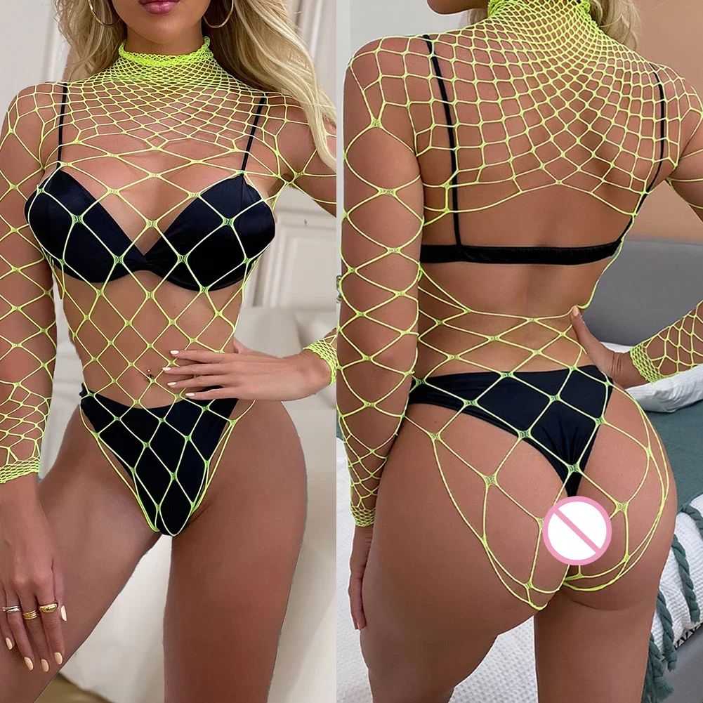 

Hollow Fishnet Lingerie Bodysuit with Long Sleeves for Women Temptation Style Perfect for Clubbing and Leisure