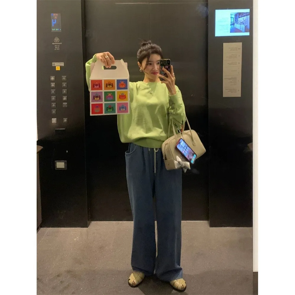 

Весна 2026: Базовый трикотажный свитер Dongdaemun в стиле оверсайз для молодежи, свободный крой, унисекс