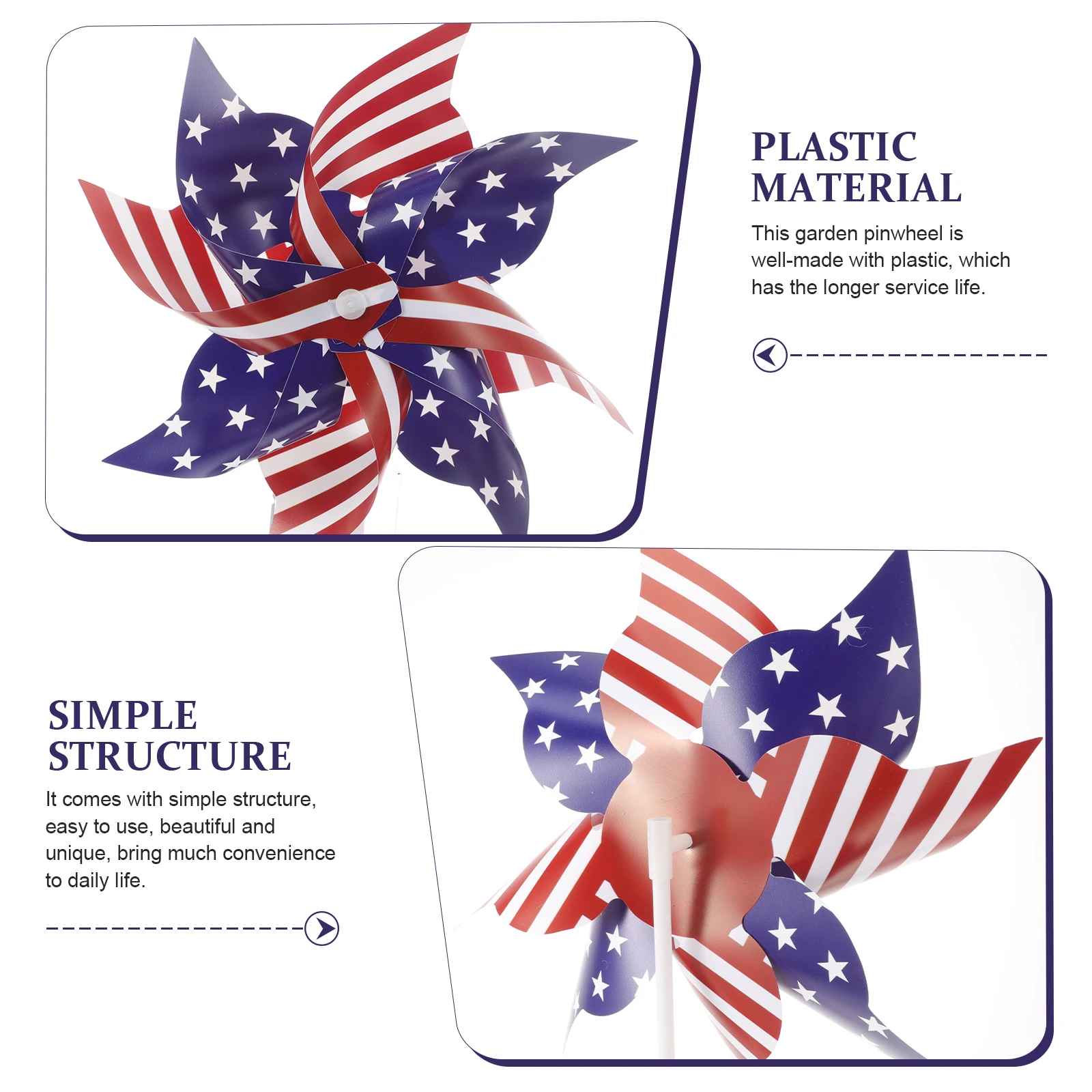 

12pcs Memorial Day Decorations Patriotic Pinwheels Star Stripe Windmill Yard Garden 24x30 Hollow Rod Reusable Plastic