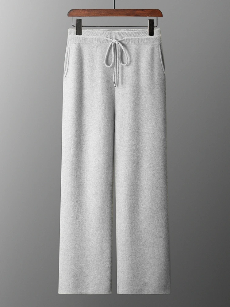 

Men's Cashmere Wide Leg Pants Loose Casual Warm Pants Autumn Winter Thick Soft Trousers 100% Merino Wool Knitted Pants