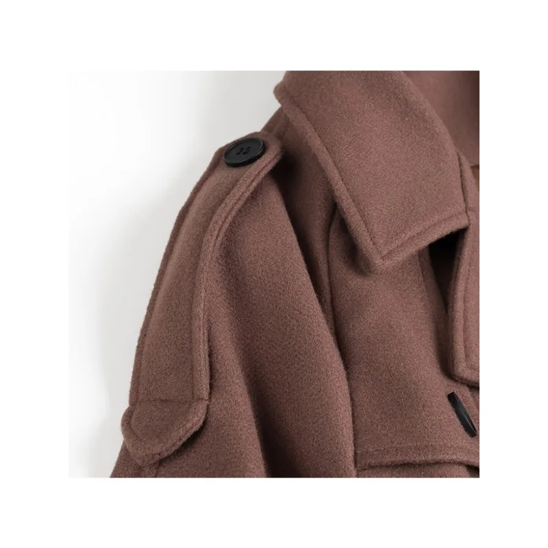 Cross-border European ， American women's clothing AliExpress popular casual loose double buckle lapel temperament woolen jacket