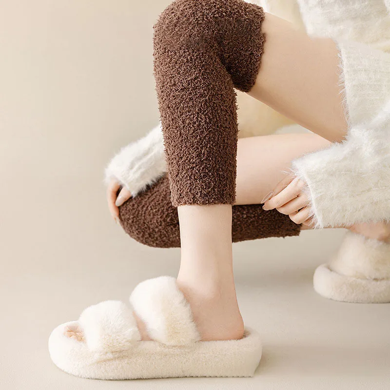 Winter Coldproof Coral Fleece Leg Warmers Thickened Over The Knee Calf Leg Cover For Old Cold Legs Knee Protection Sleep Socks