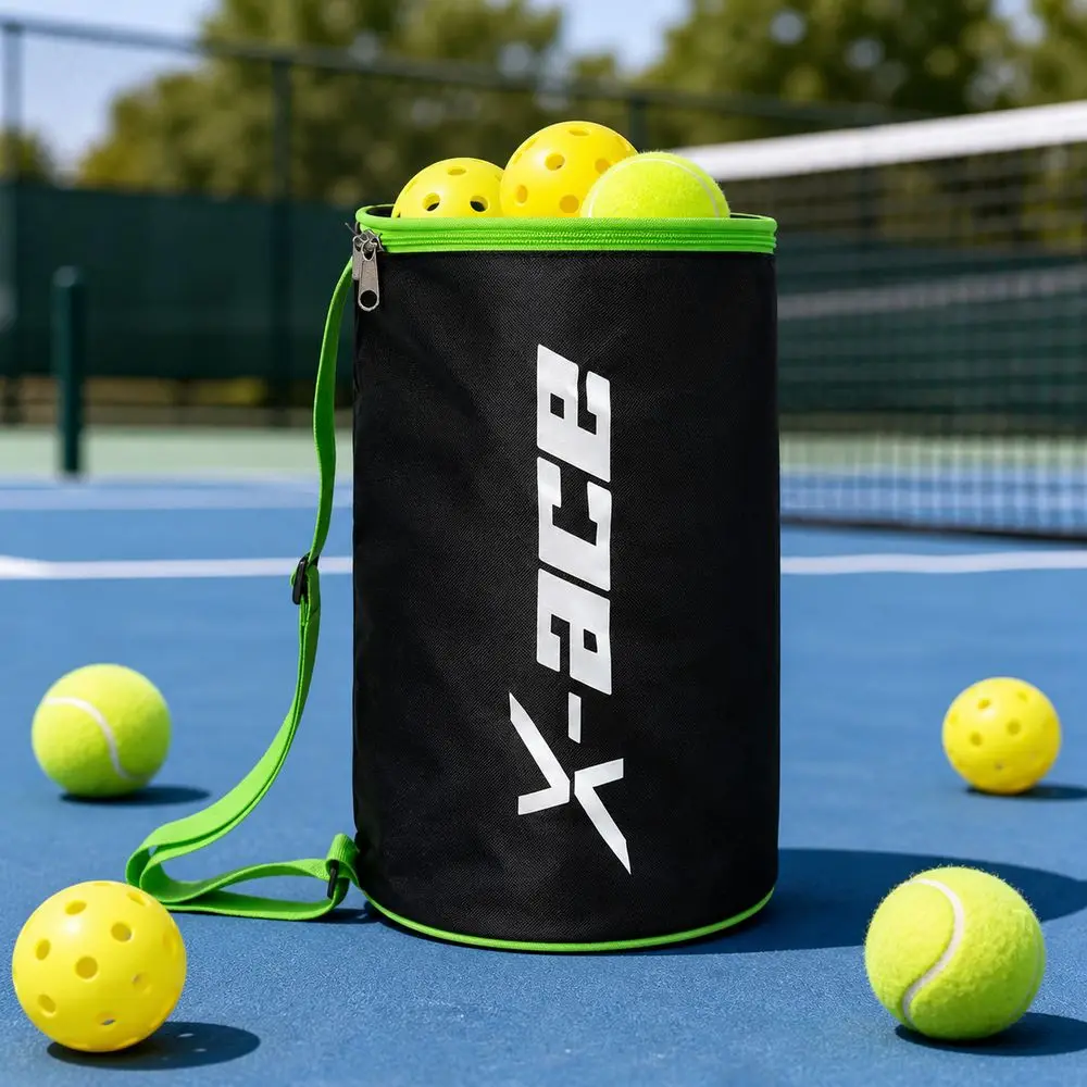 Oxford Cloth Pickleball Ball Bag Carry Handle Wide Opening Tennis Ball Storage Bag Portable with Shoulder Strap Ball Bucket Bag