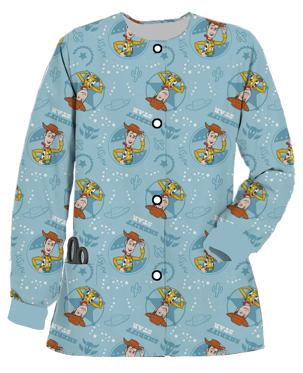 

Autumn and Winter New Cardigan Jacket Disney Buzz Lightyear Print Women's Long Sleeve Nurse Uniform Medical Surgical Uniform