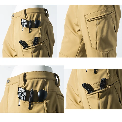 Imagen 2 del producto TRVLWEGO, pantalones tácticos de lana para invierno y otoño para hombre, pantalones Cargo impermeables para senderismo, Camping, Softshell, escalada, senderismo, combate cálido informal