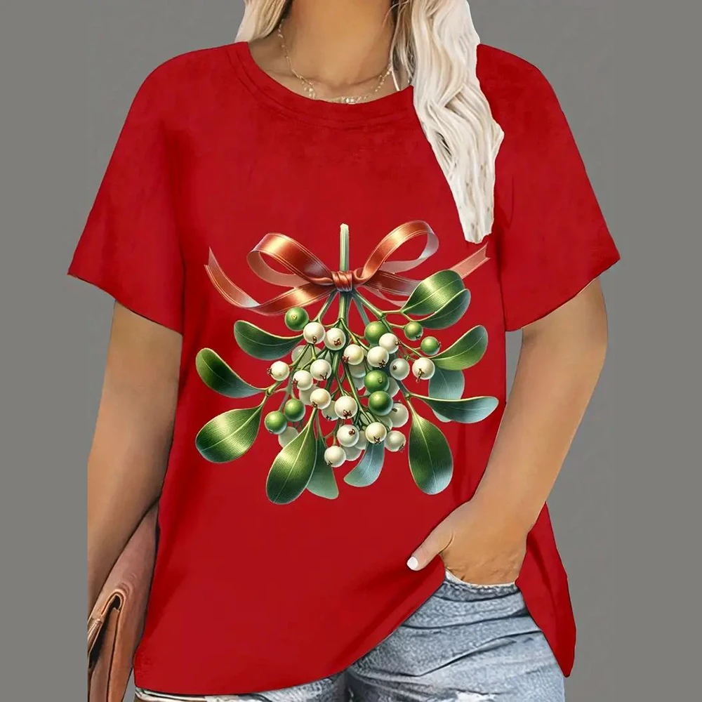 2025 Festival 3d Print O Neck T-Shirt Christmas Day Women's T-Shirt Santa Claus Women's Clothing Fashion Short Sleeved