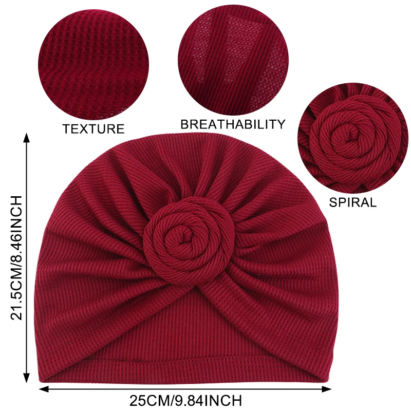 New Women Solid Color Waffle Cotton Knot Turban Hats African Head Wraps Elastic Muslim Hats Elegant Pleated Beanie Chemo Caps