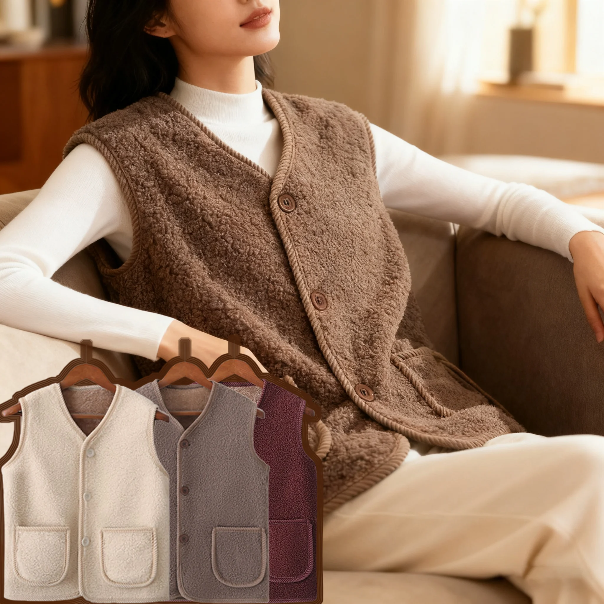 

Зимний теплый женский жилет, осень 2024, флисовая куртка без рукавов из искусственной овчины с карманами, плюшевое пальто