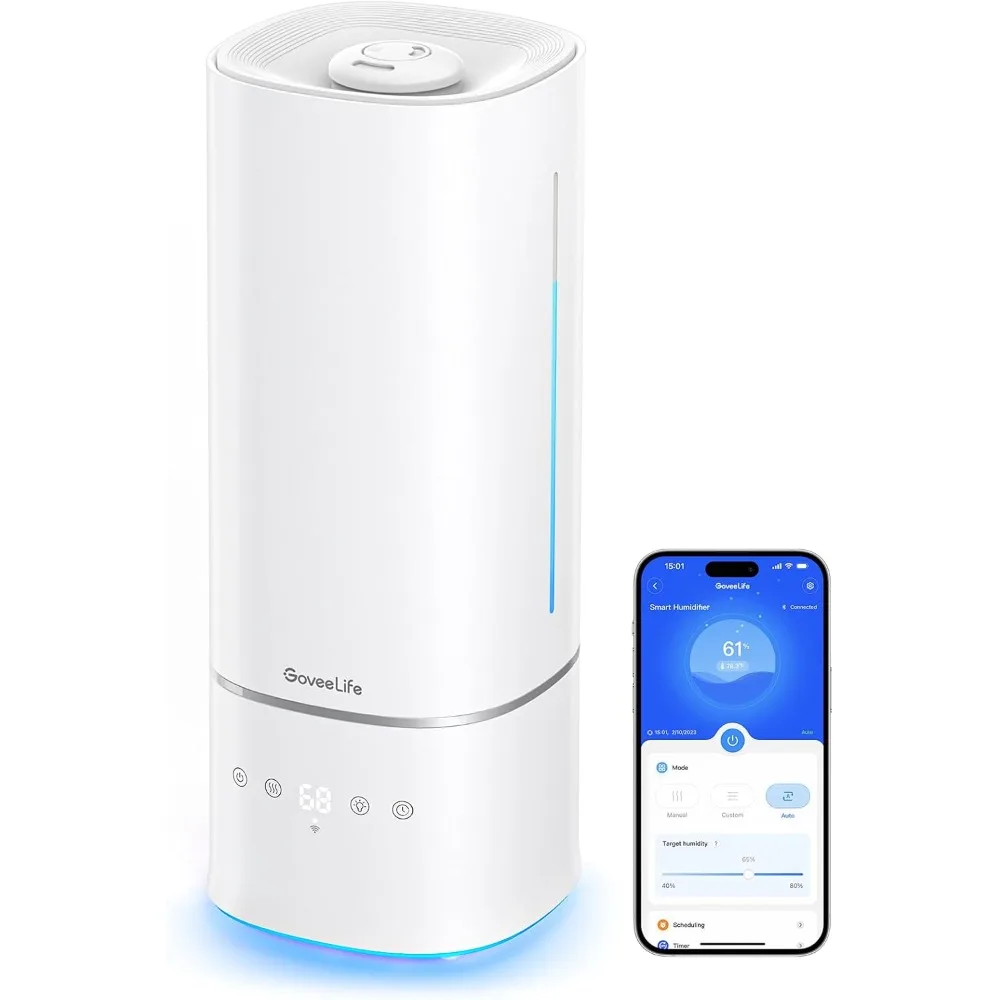 

Humidifiers for Bedroom, 6L Top Fill Cool Mist Humidifier for Large Room, Auto Mode, Adjustable Mist, Quiet Sleep Mode