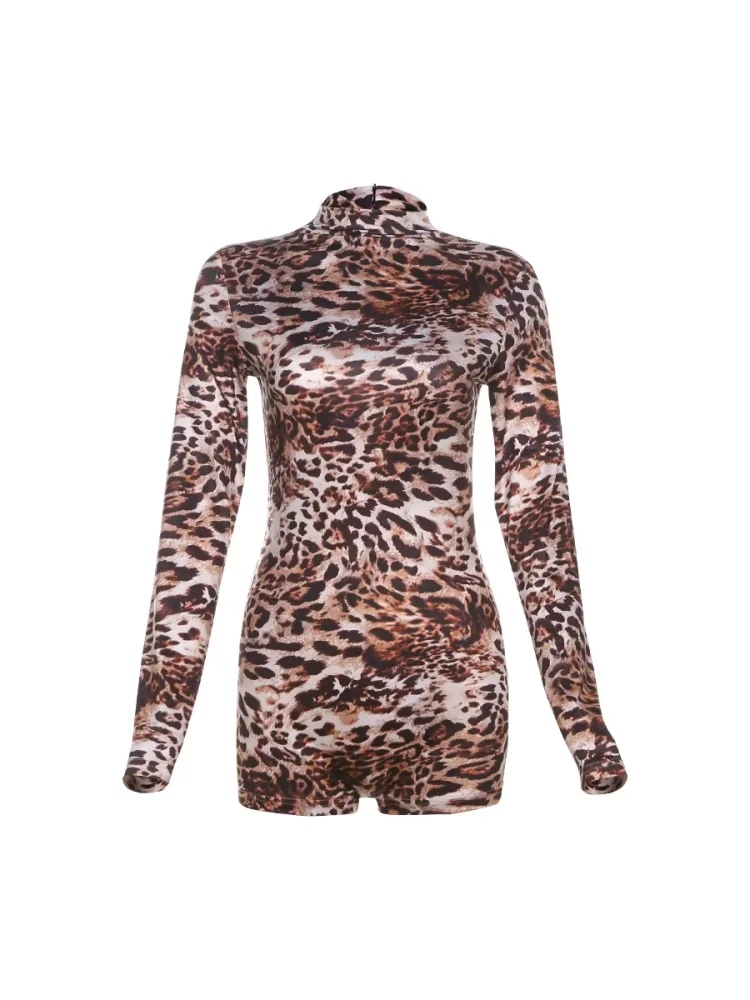 Sisterlinda Leopard Neue Playsuits Herbst Volle Hülse Zip-up Oansatz Körper-gestaltung Stretch Strampler Mujer Klassische Hipster Clubwear