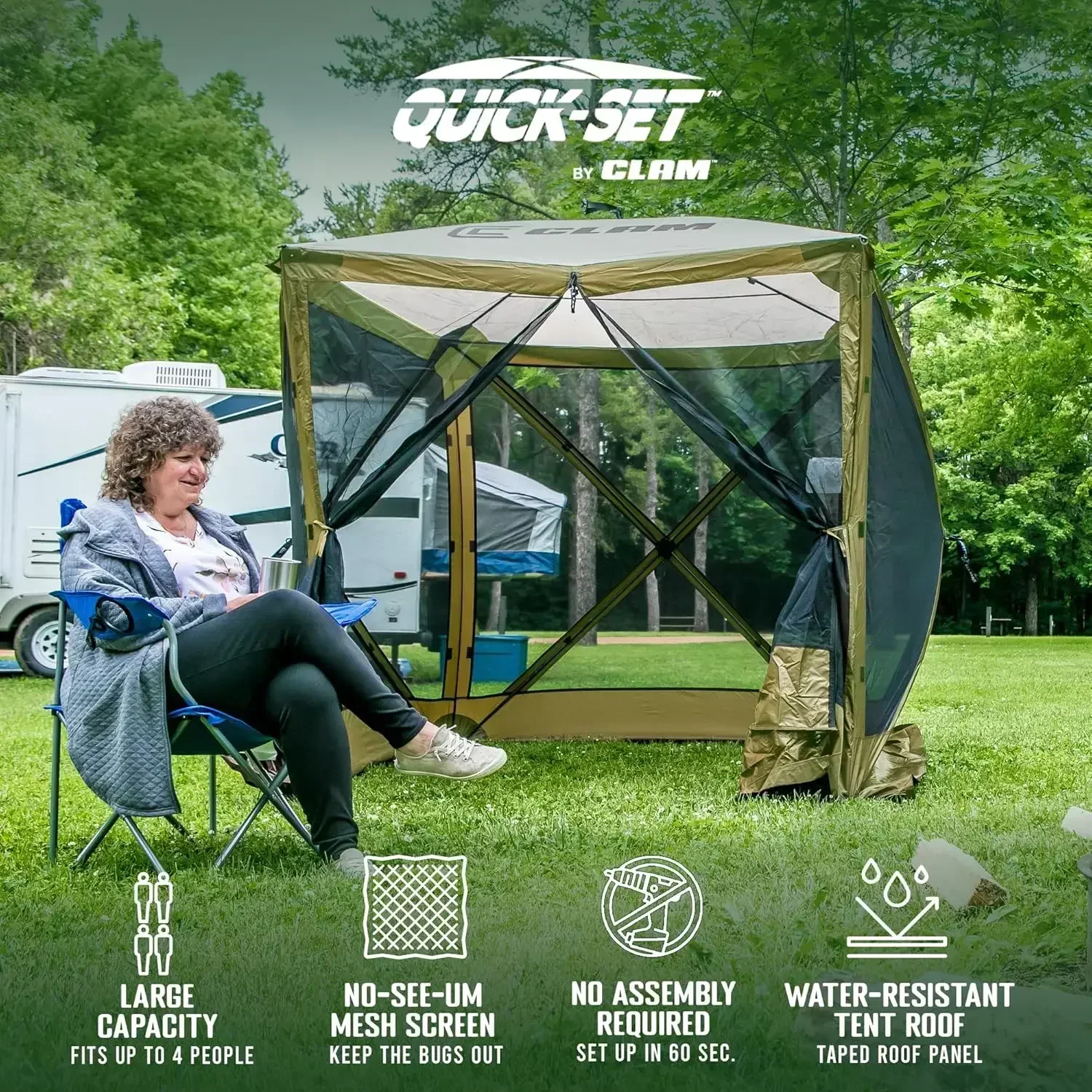 

Quick Set Traveler 6x6Ft Portable Outdoor 4 Sided Canopy Shelter, Green/Tan + Clam Quick Set Screen Hub Tent, Accessor（Hot）