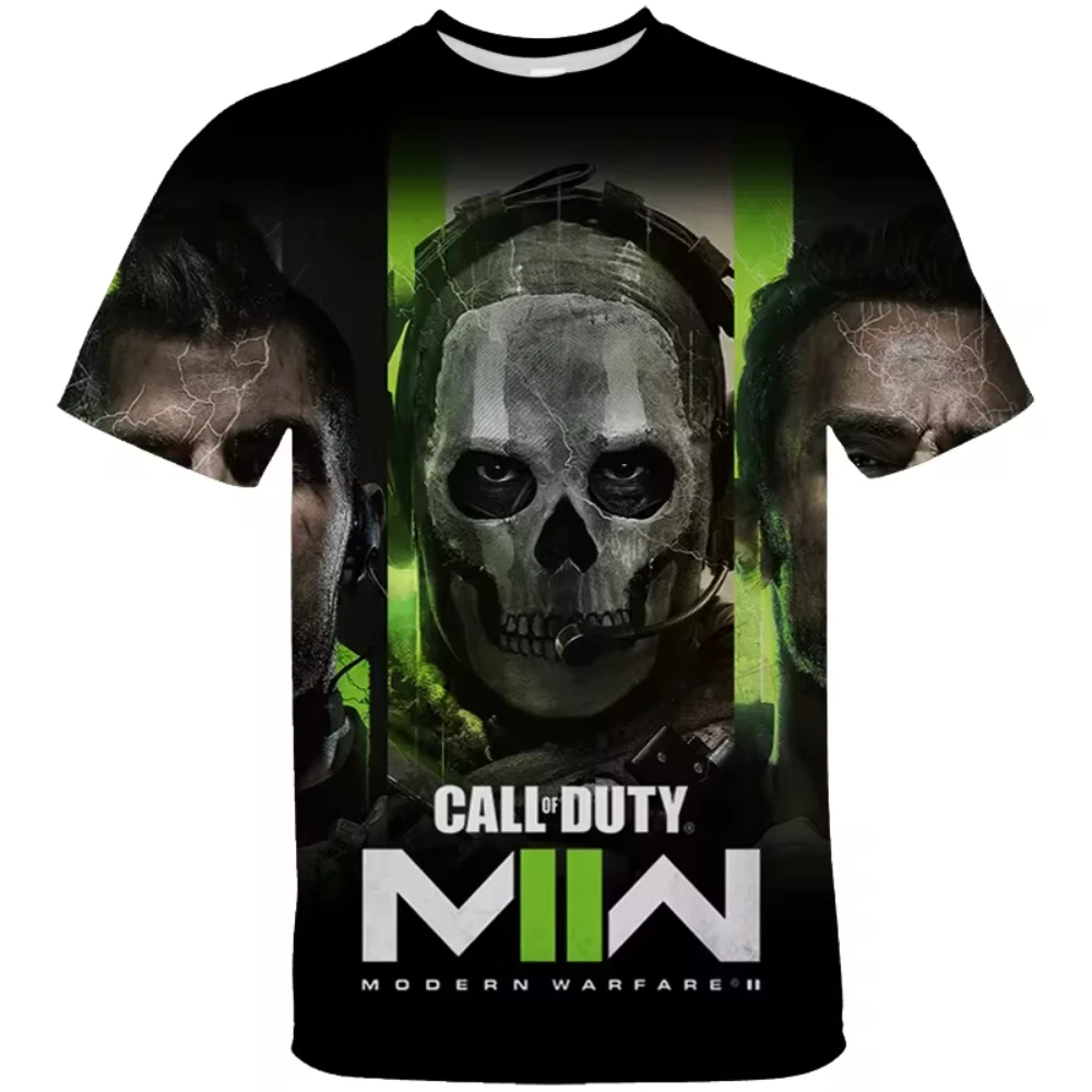 Call of Duty masculino camiseta casual impressa em 3D, o pescoço, manga curta, de grandes dimensões, streetwear respirável, tops, camisetas, jogo popular, verão