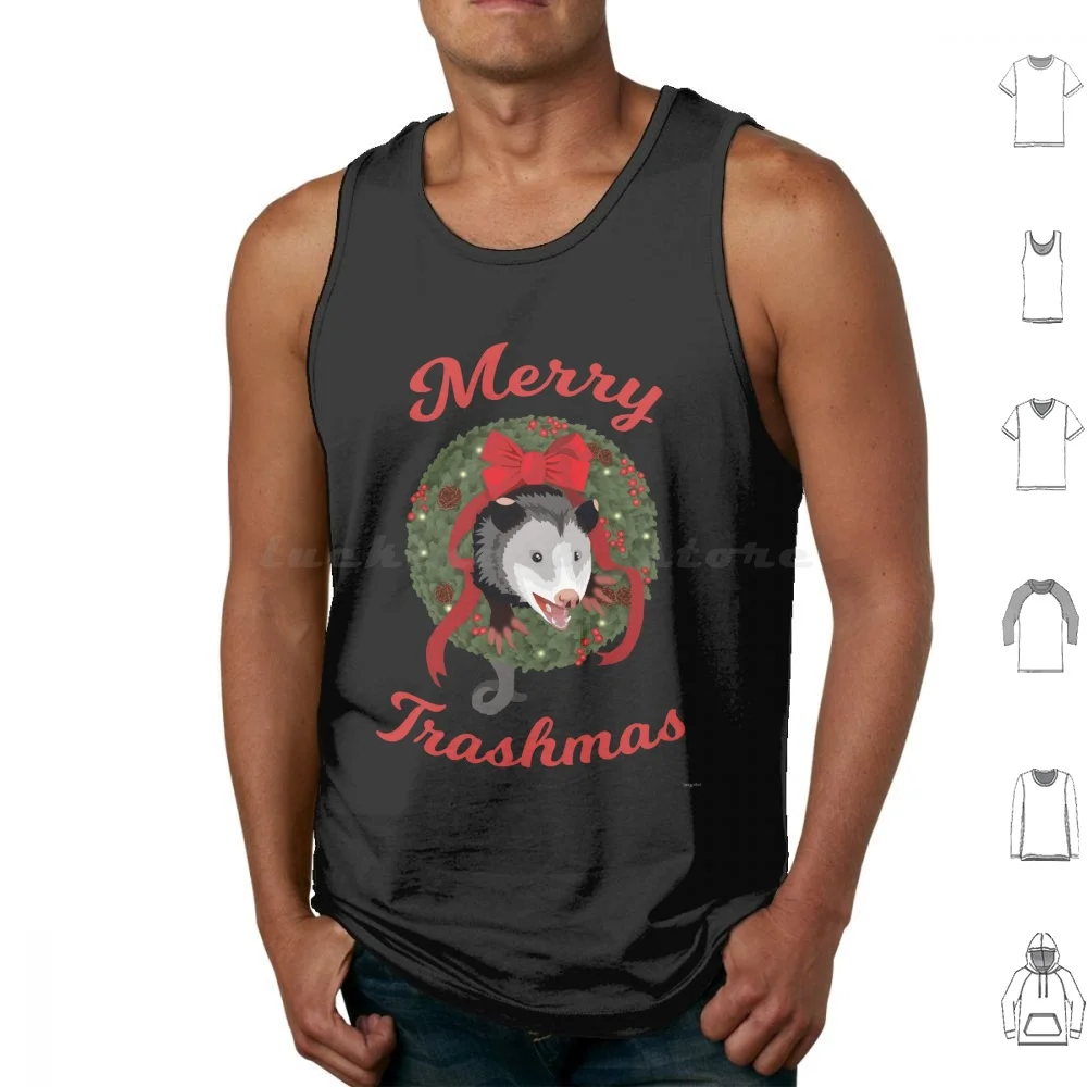 Christmas Possum Wreath Funny Christmas Sweater Tank Tops Vest Sleeveless Possum Opossum Poss Scream At Own Ass Scream