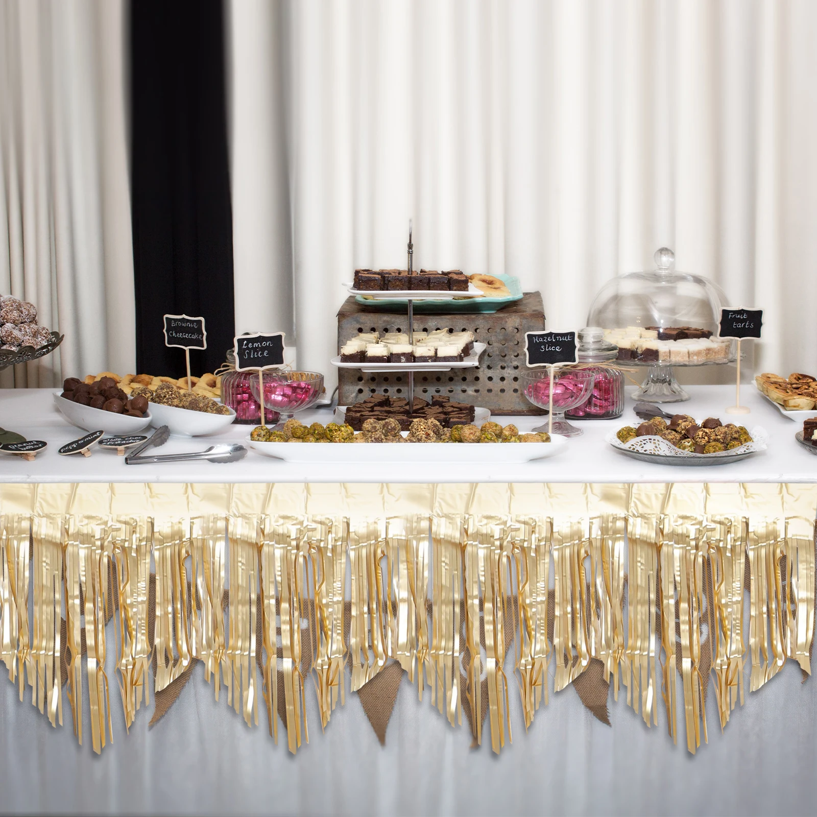 

4Pcs Shiny Foil Fringe Curtain DIY Party Backdrop Decor for Ceiling Wall Birthday Graduation Celebration Streamers Tinsel