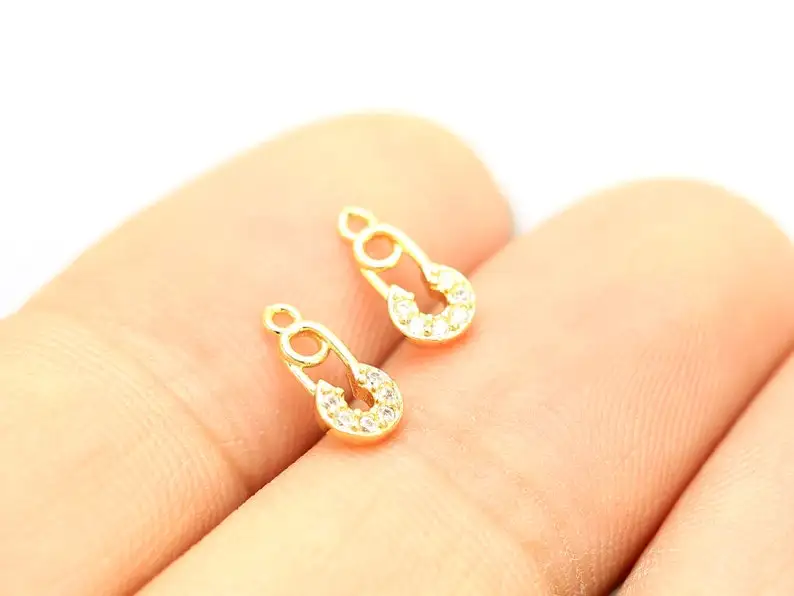 

10pcs CZ Brooch Charm, Dangling Earring Charms, Bracelet Ornament, Jewelry Making, Real Gold Plated G071