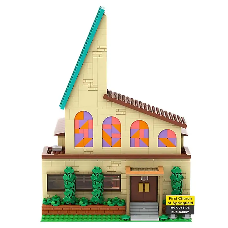 Famous Anime Architecture Springfield Church Modular Building Blocks Assembling Model Toys Creative Bricks Kids Birthday Gift