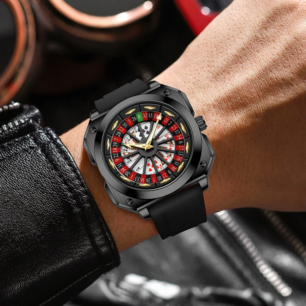 2025 Nuovo orologio da uomo con roulette VA VA VOOM Marchio originale sportivo stile moda cinturino in silicone luce notturna orologio da regalo quadrato per uomo