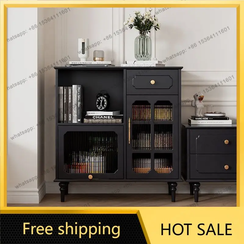 Zj. American retro side cabinet living room locker medieval black solid wood home