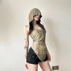 Fairy Grunge Sleeveless Holes Tank Top Hot Sexy Backless Irregular Hem Hoodies Tops Cyber Y2K Streetwear E-girl Vests