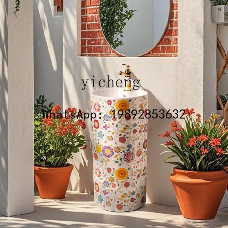 

B1 round outdoor garden balcony vertical washbasin toilet column washbasin