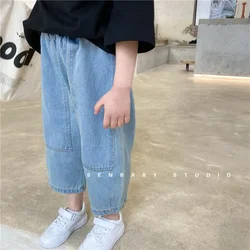 Pantalones vaqueros para niña, Jeans de algodón holgados, informales, sencillos, de Color puro, hasta el tobillo, para otoño, 2021