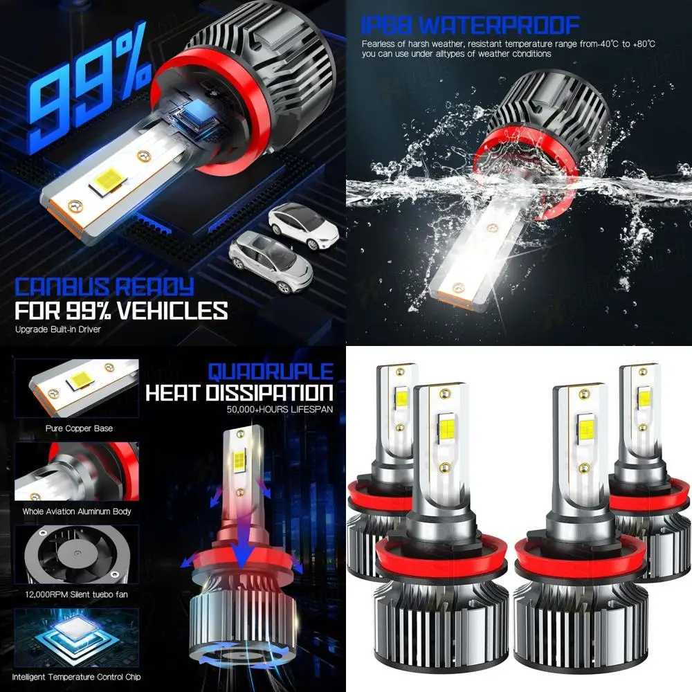 

Совместимость с Chevy Malibu High и Low Beams 2004 2005 2006 2007 2008 2009 2010 2011 2012, комбинированные лампочки Hi/Lo, 6500K Whit