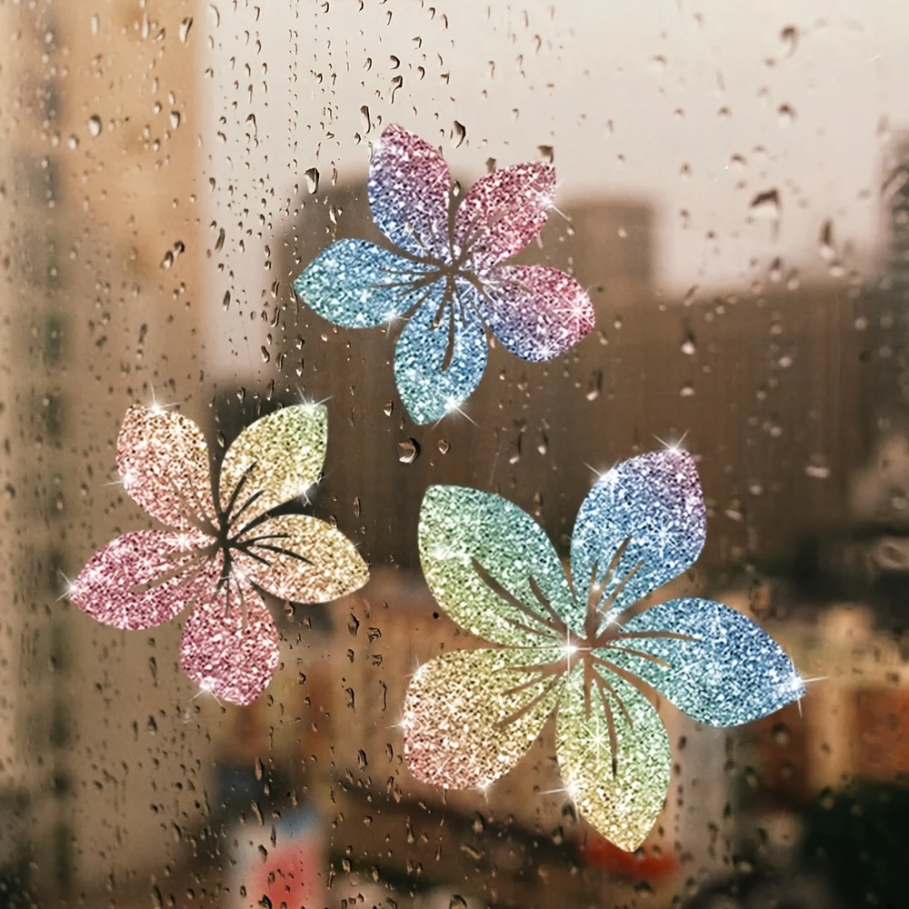 Shimmer Reflective Flower Sticker Sets Window Glass Mirror Laptop Fridge Door Kitchen Bathroom Farmhouse Wall Decals