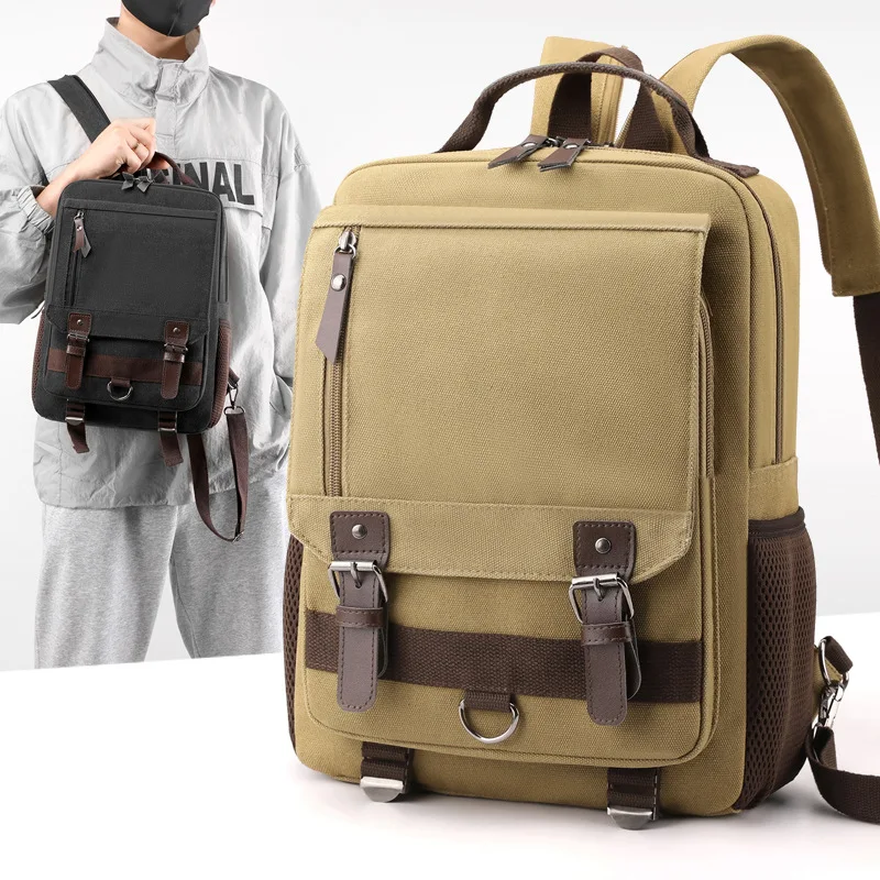 

New Simple and Retro Backpack, Large-capacity Canvas Travel Computer Bag, Multi-functional and Wear-resistant Student Schoolbag