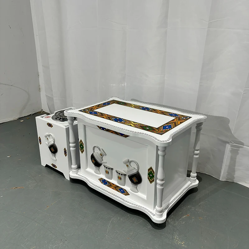 Keway Custom Coffee Table Set, Traditional Ethiopian Eritrean Style, High Gloss Painting