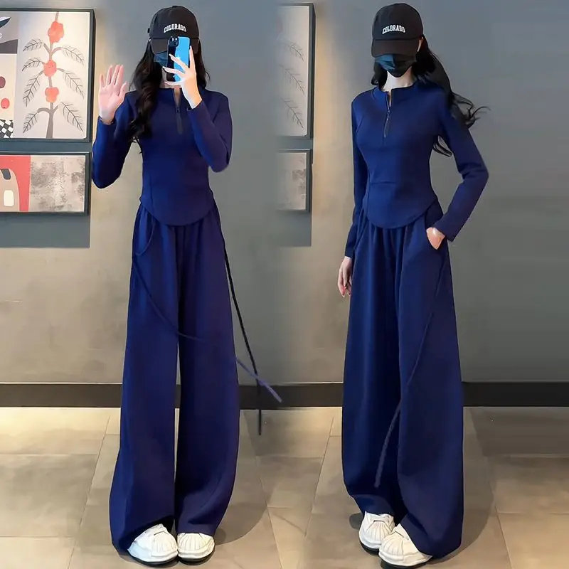 Fashion Suit Women's 2026 Spring New Half-Zipper Stand-Up Collar Sweater Set Banana Pants Thin Casual Sports Two-Piece Set