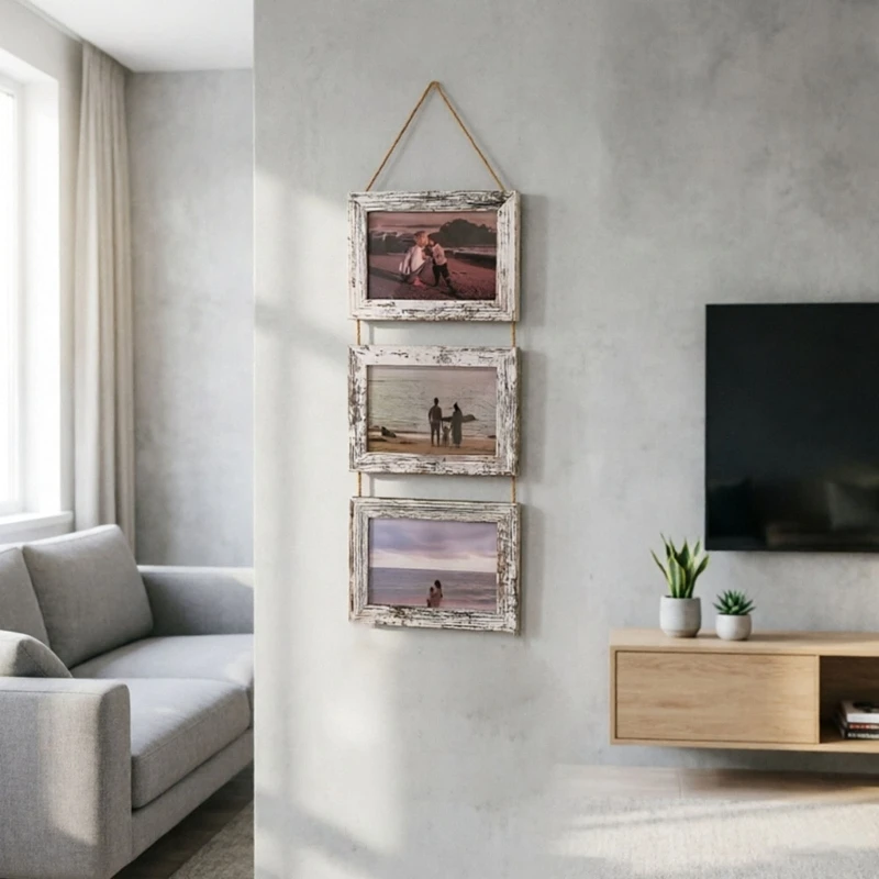 Hanging Picture Frames Collage Wall Decors,3 Opening,5X7 Inches Rustics Multi Picture Frames for Family 87HA